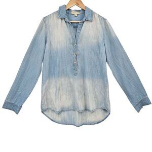 Anthropologie Cloth & Stone Womens S Chambray Two Tone‎ Lyocell Button Up Shirt
